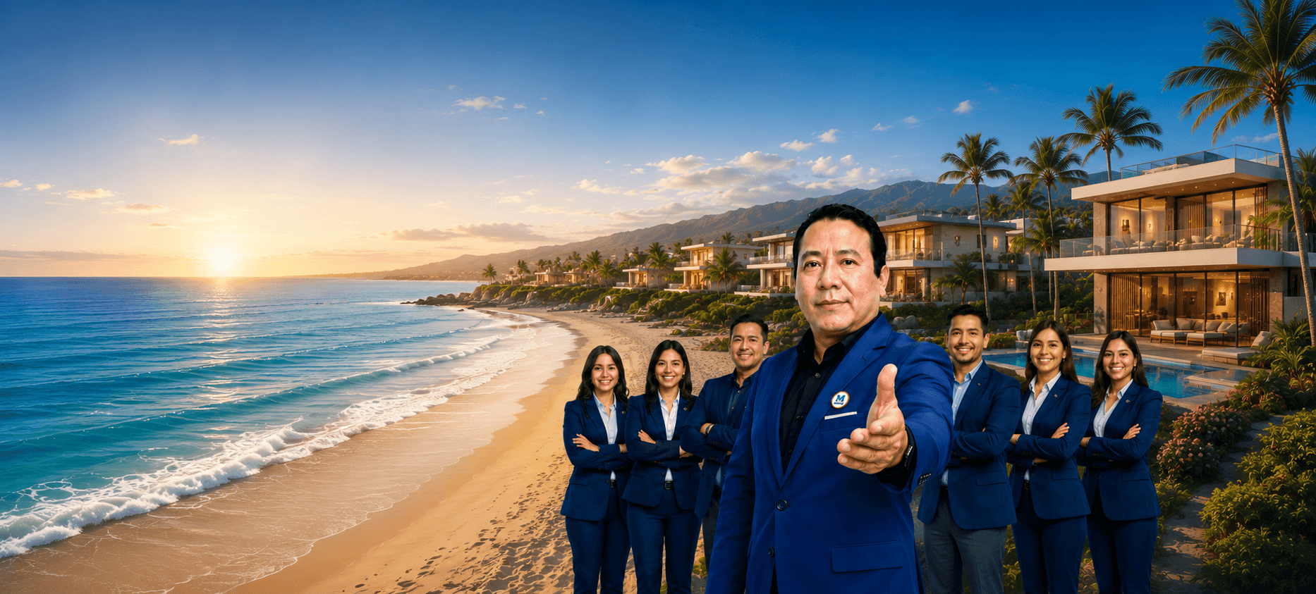 Equipo de Inmobiliaria Muñoz frente al mar